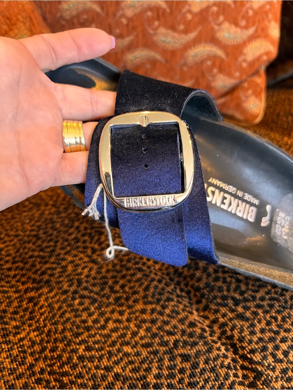 Birkenstock Madrid Big Buckle Velvet Midnight Sandals Blue Sz 38, US 7 - 7 1/2” - Picture 14 of 16